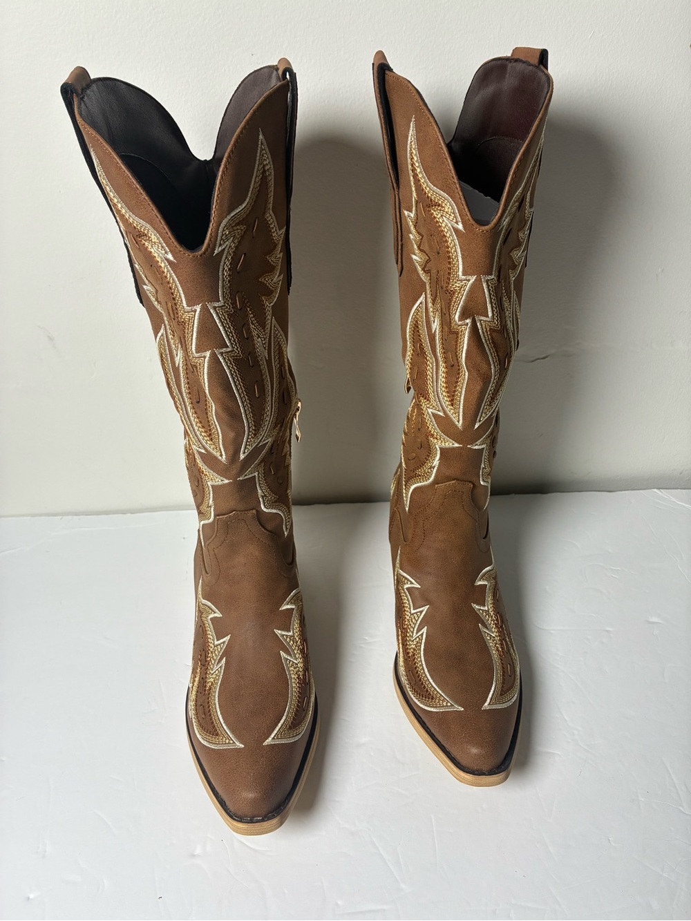 Women's Brown Embroidered Western Knee-High Boots